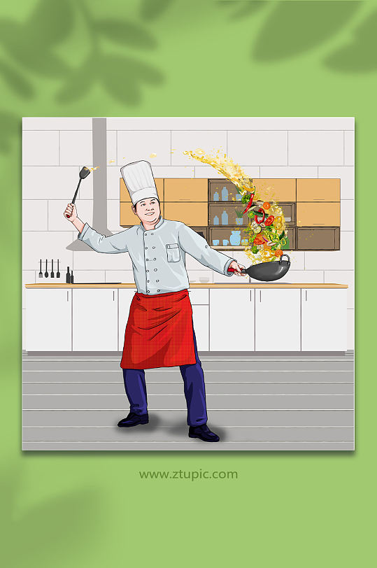 厨师烹饪炒菜厨房人物插画