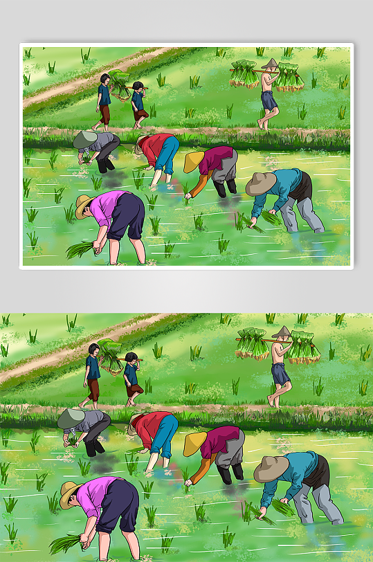 农民人物插秧劳动插画-众图网