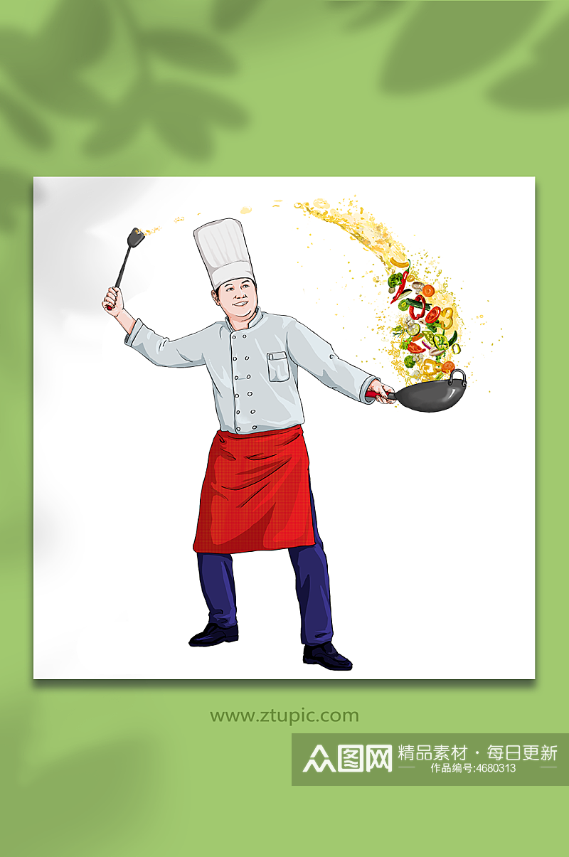 厨师人物烹饪炒菜炒蔬菜元素素材