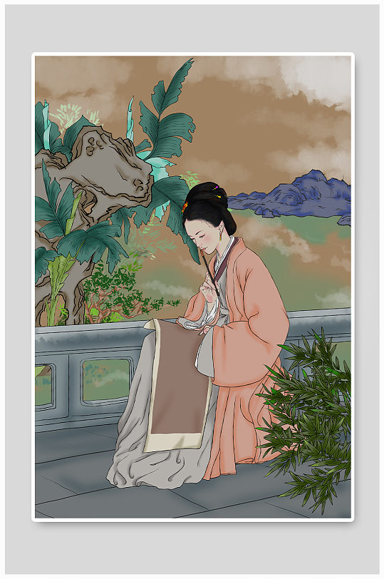 古代诗人词人古装女诗人李清照人物插画