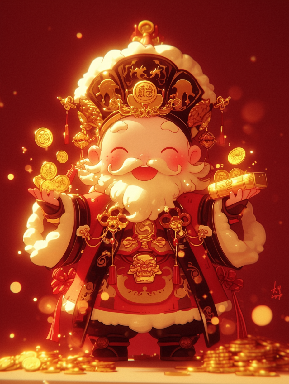简约可爱卡通财神爷素材图AI图素材
