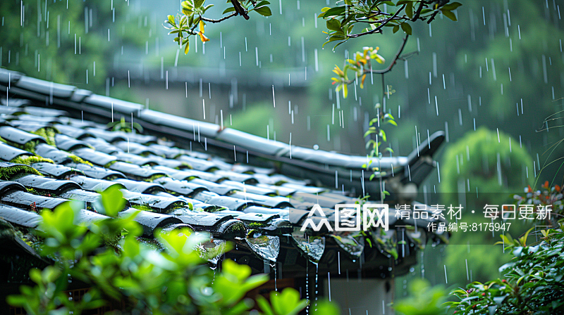 数字艺术图春天下雨的屋檐素材图素材