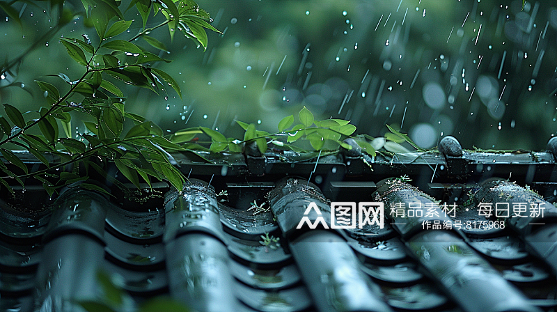 数字艺术图春天下雨的屋檐素材图素材