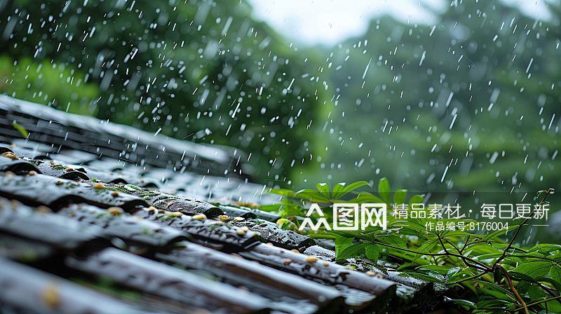 数字艺术图春天下雨的屋檐素材图素材