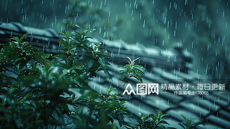 数字艺术图春天下雨的屋檐春天下雨天素材