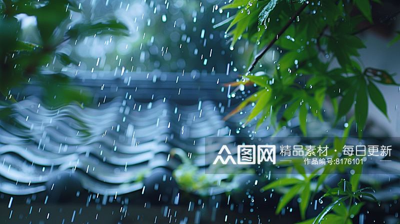 数字艺术图春天下雨的屋檐春天下雨天素材