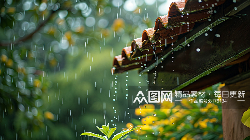 数字艺术图春天下雨的屋檐素材