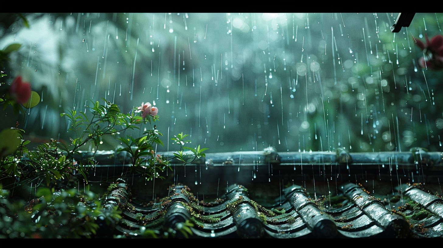 数字艺术图春天下雨的屋檐素材