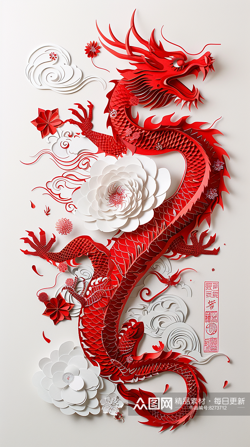 简约数字艺术图剪纸风中国龙素材图素材