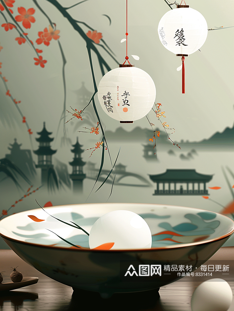 中国风数字艺术图元宵节背景素材图素材