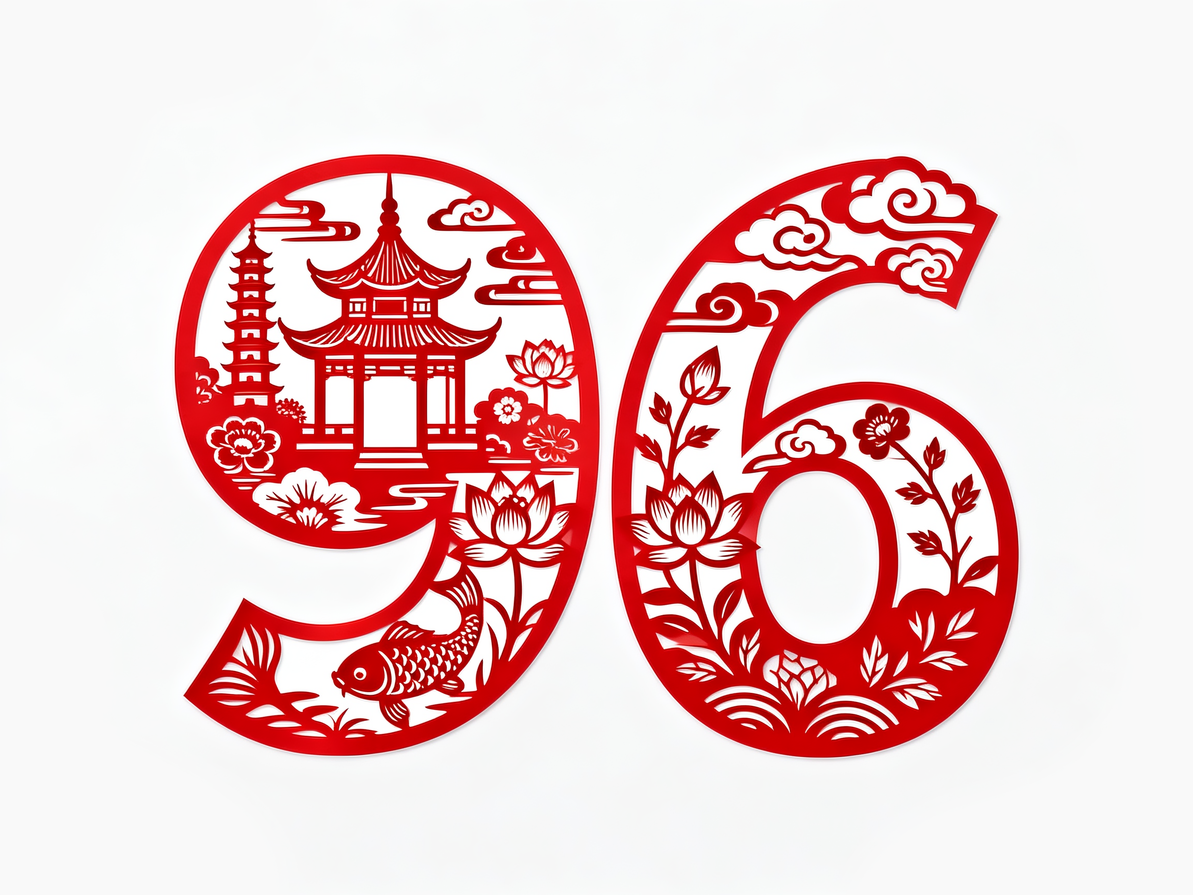 中国风创意窗花镂空艺术字素材