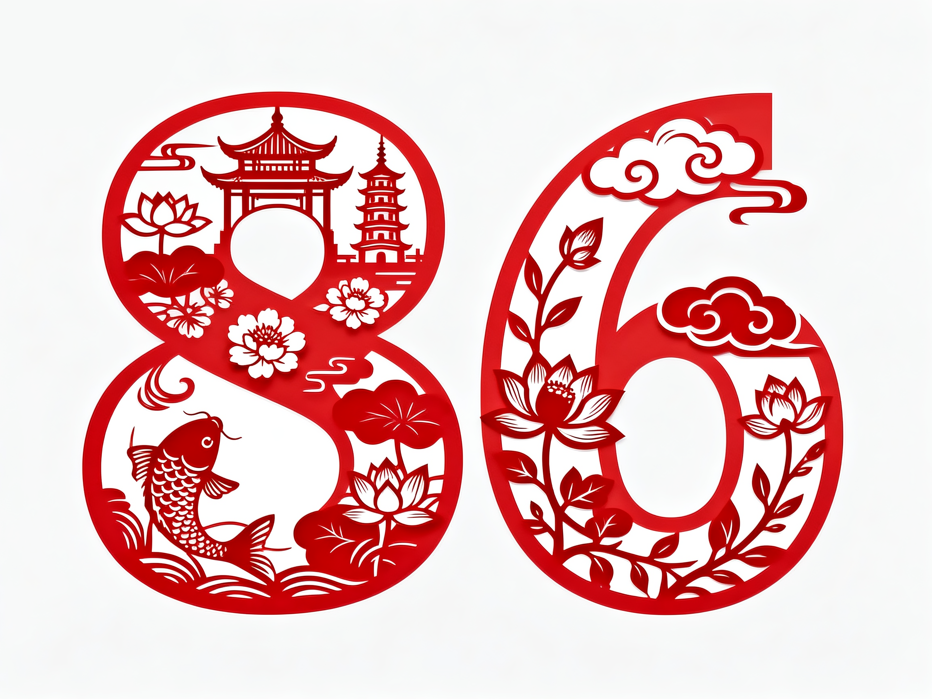 中国风创意窗花镂空艺术字素材