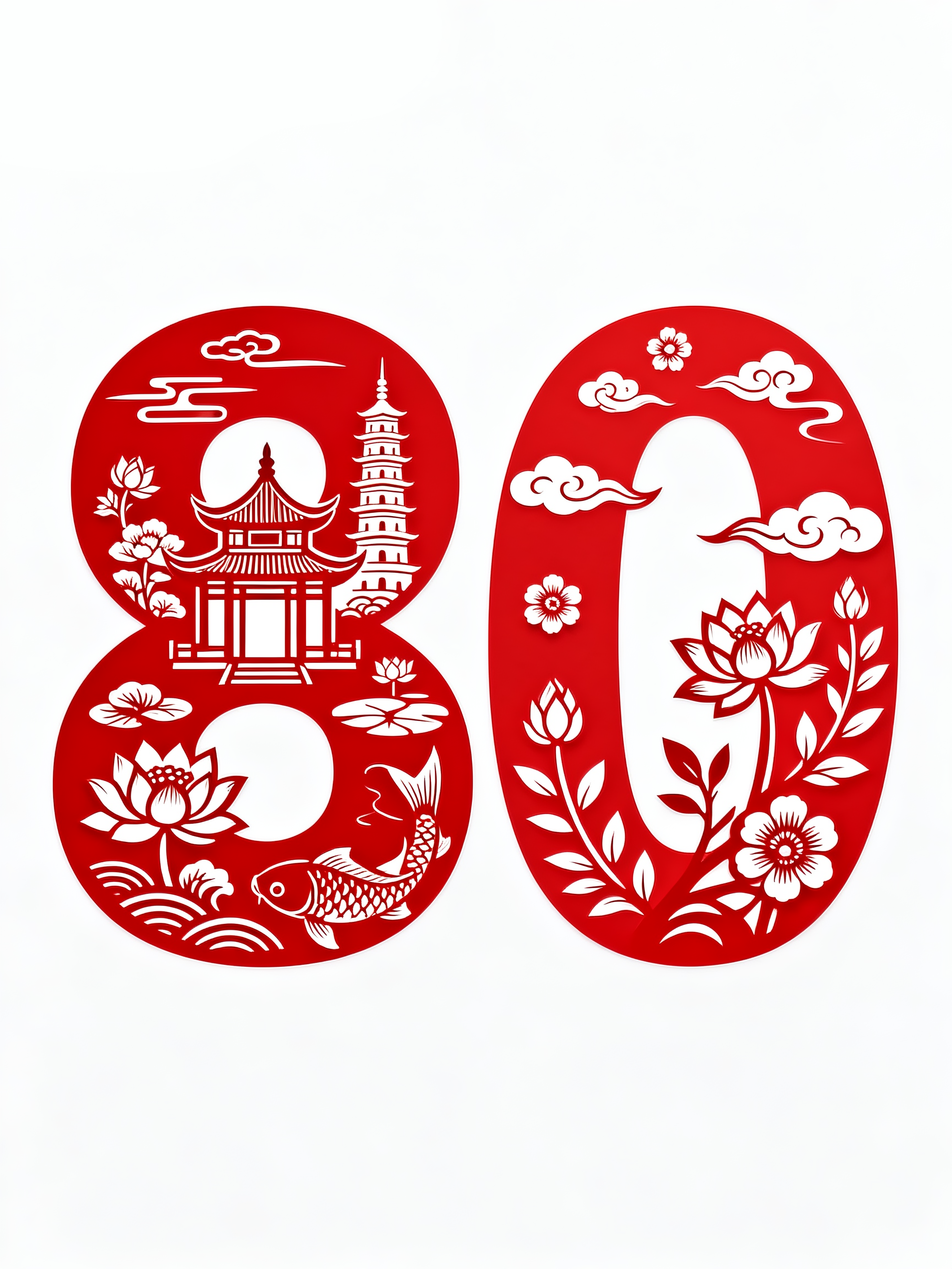 中国风创意窗花镂空艺术字素材