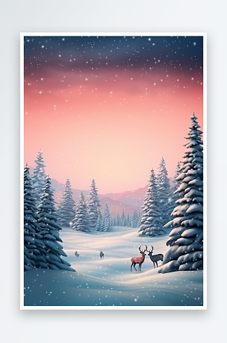 冬天雪地树林树木植物数字艺术图片