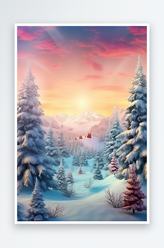 冬天雪地树林树木植物数字艺术图片