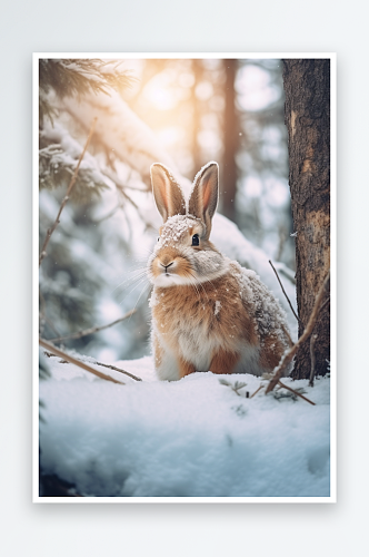 冬天雪中的兔子素材图片