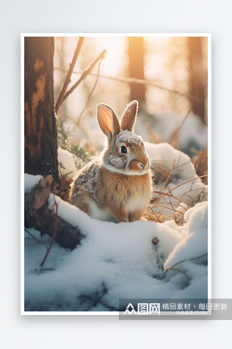 冬天雪中的兔子素材图片素材