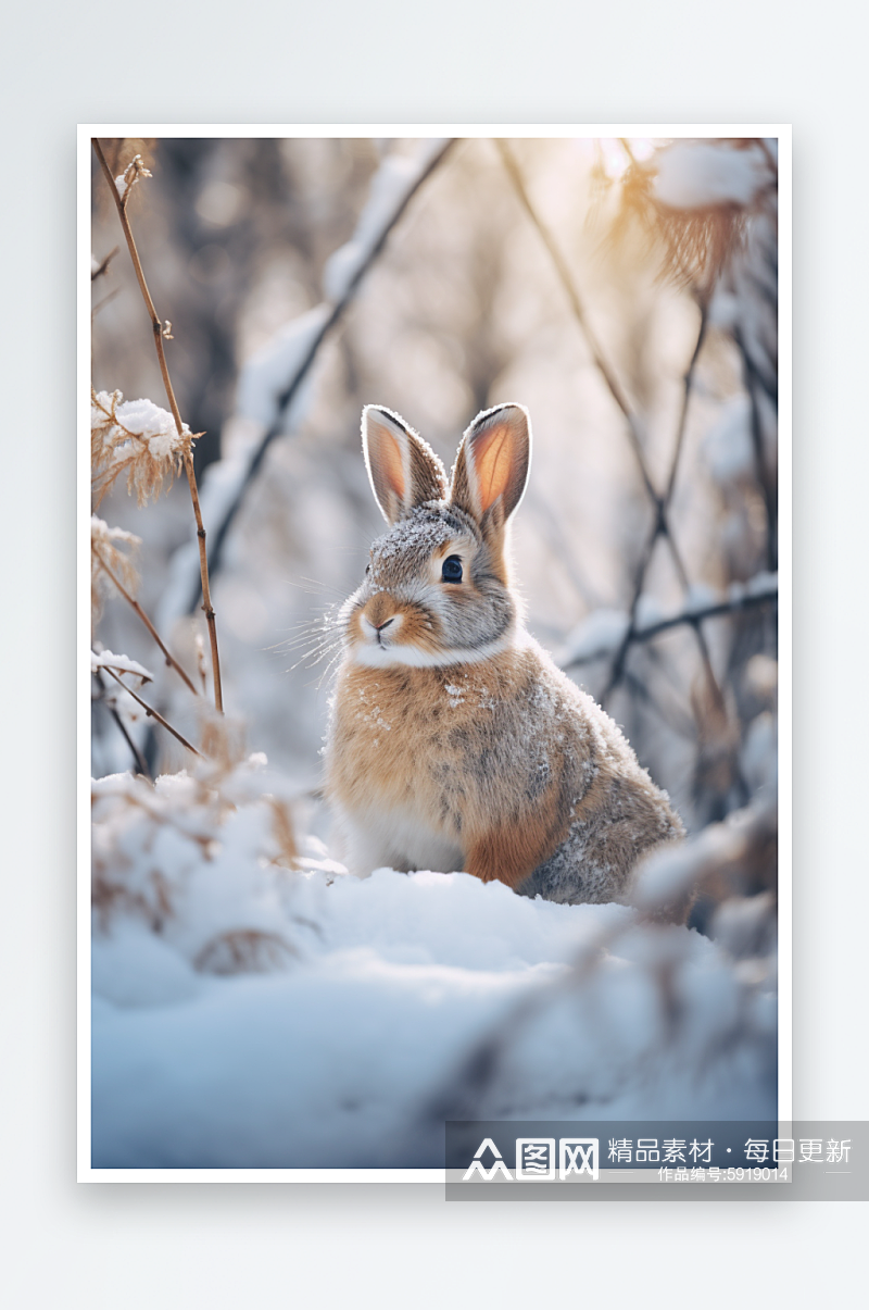 冬天雪中的兔子素材图片素材