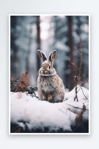 冬天雪中的兔子素材图片