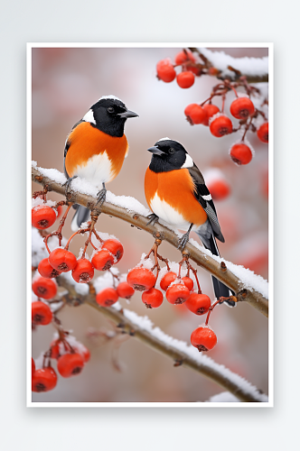 冬天雪中树枝上的小鸟素材图片