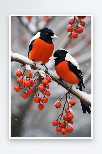 冬天雪中树枝上的小鸟素材图片