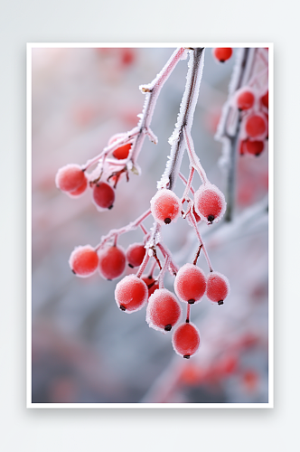冬天雪中的果子树木叶子素材图片