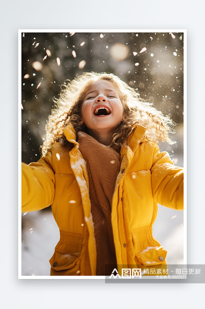 冬天雪中穿黄色衣服的女孩素材图片素材