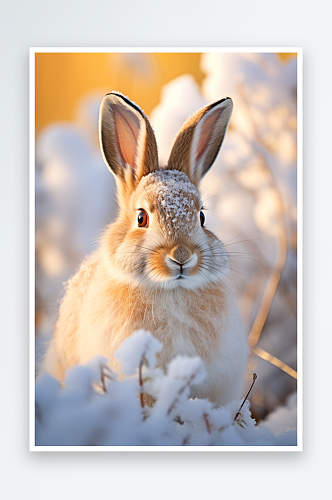 冬天雪地动物兔子街道素材图片