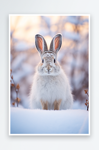冬天雪地动物兔子街道素材图片