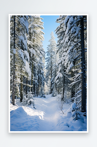 冬天雪地树木森林叶子素材图片