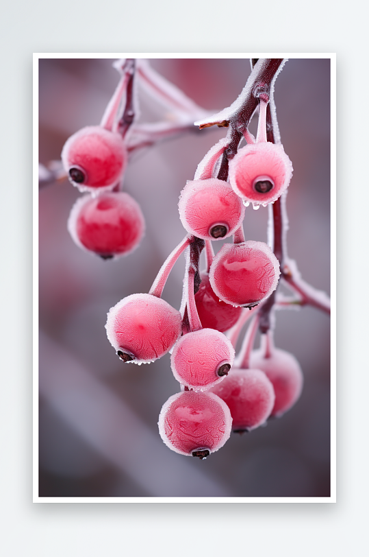 冬天雪地树木果子素材图片