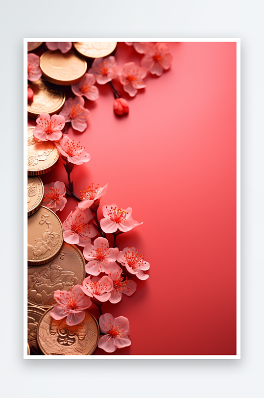 红色新年喜庆花朵灯笼背景素材图