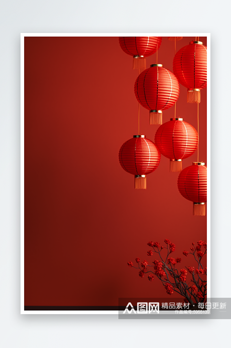 红色新年喜庆灯笼花朵龙年古风建筑背景素材素材