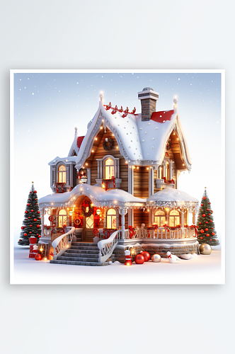 冬天圣诞节3d立体房子装饰素材