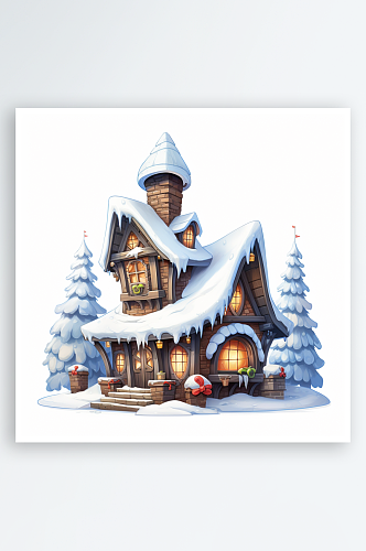 冬天圣诞节3d立体房子装饰素材