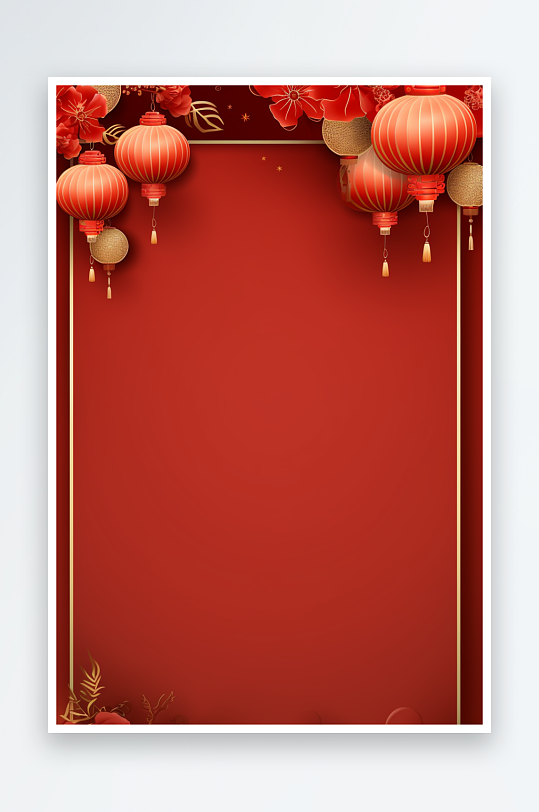 红色新年喜庆灯笼花朵龙年古风建筑背景素材