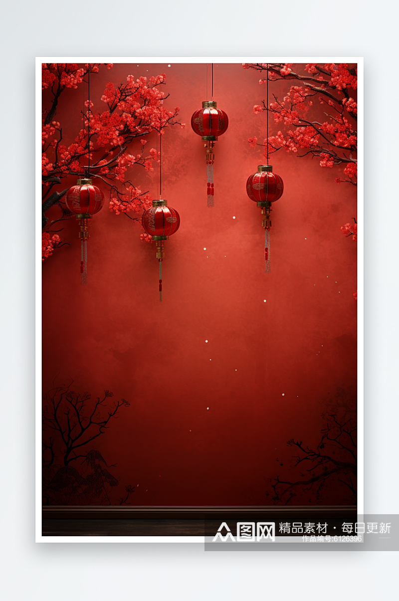 红色新年喜庆古风建筑烟花龙年背景素材素材