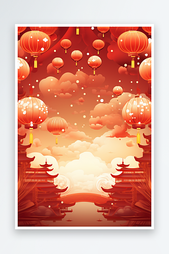 红色新年喜庆古风灯笼背景龙年背景素材