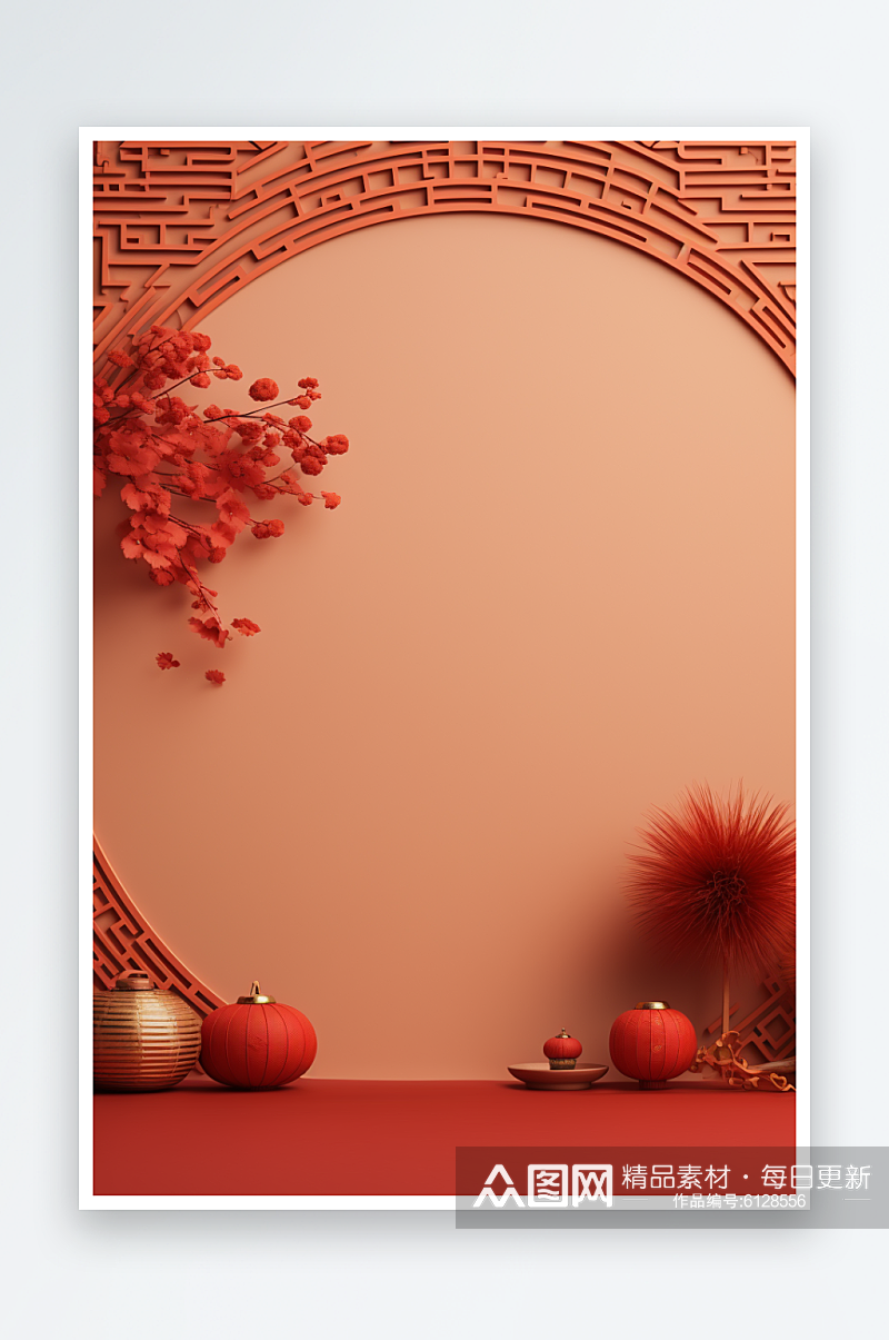 红色新年喜庆中国风花朵龙年背景素材素材