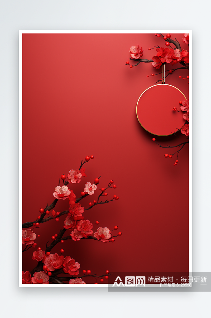 红色新年喜庆中国风花朵龙年背景素材素材