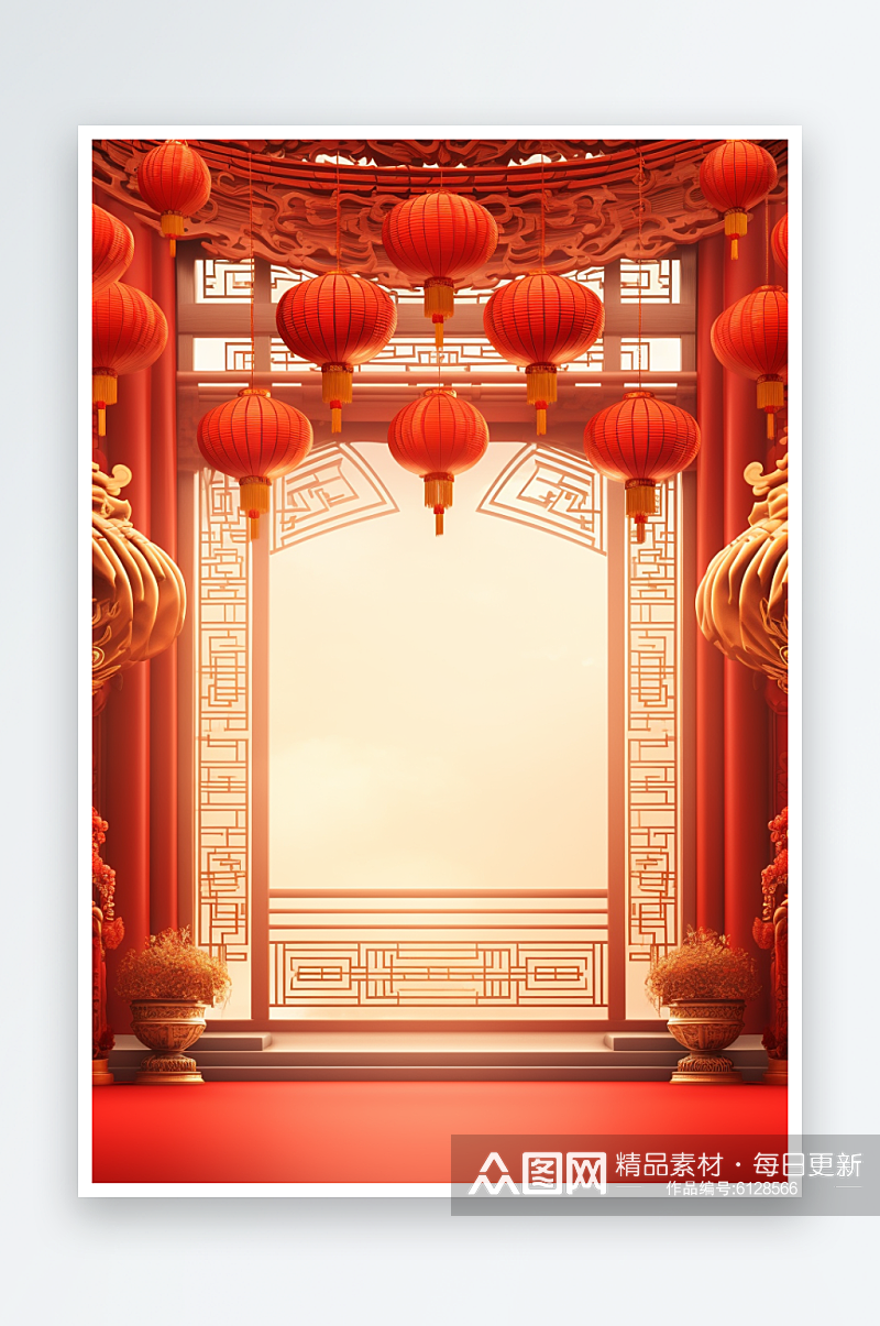 红色新年喜庆中国风花朵灯笼龙年背景素材素材
