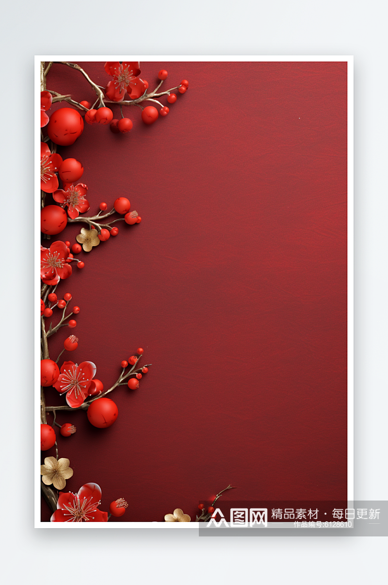 红色新年喜庆中国风花朵灯笼龙年背景素材素材