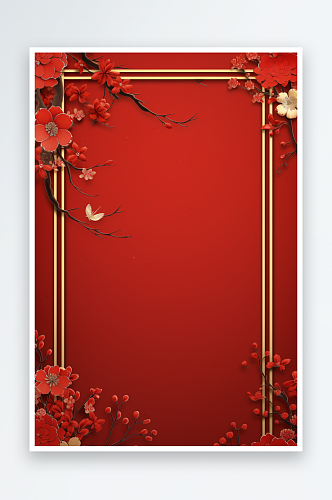 红色新年喜庆中国风花朵灯笼龙年背景素材