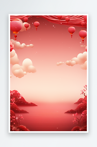 红色新年喜庆中国风花朵灯笼龙年背景素材