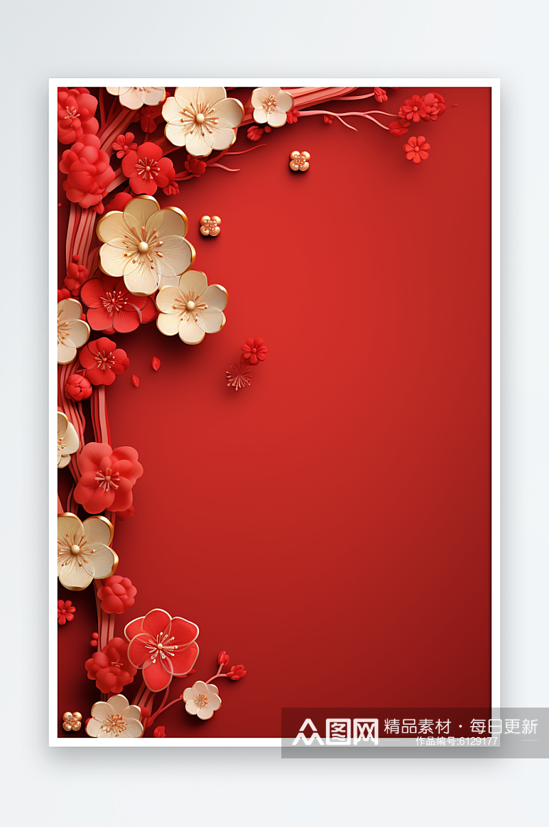 红色新年喜庆花朵灯笼中国风背景素材