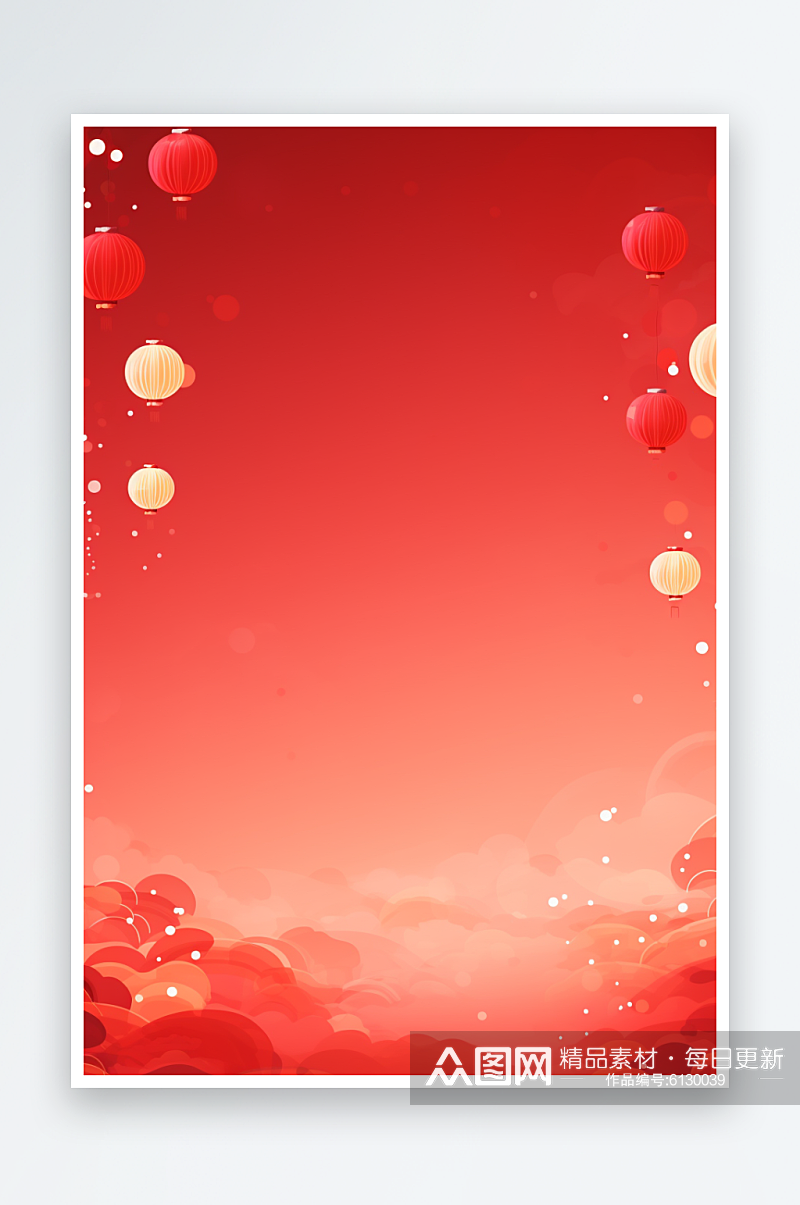 红色新年喜庆花朵灯笼中国风建筑背景素材