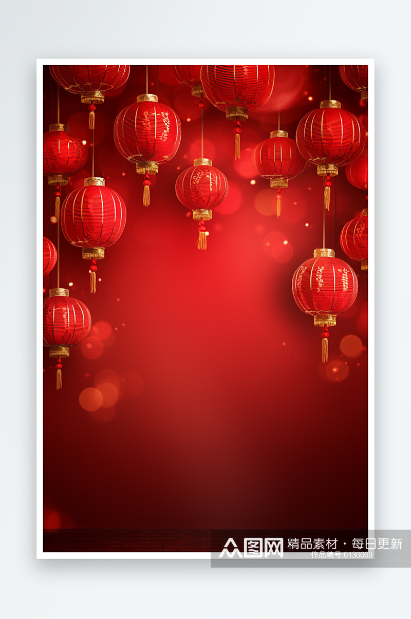 红色新年喜庆花朵灯笼中国风建筑背景素材