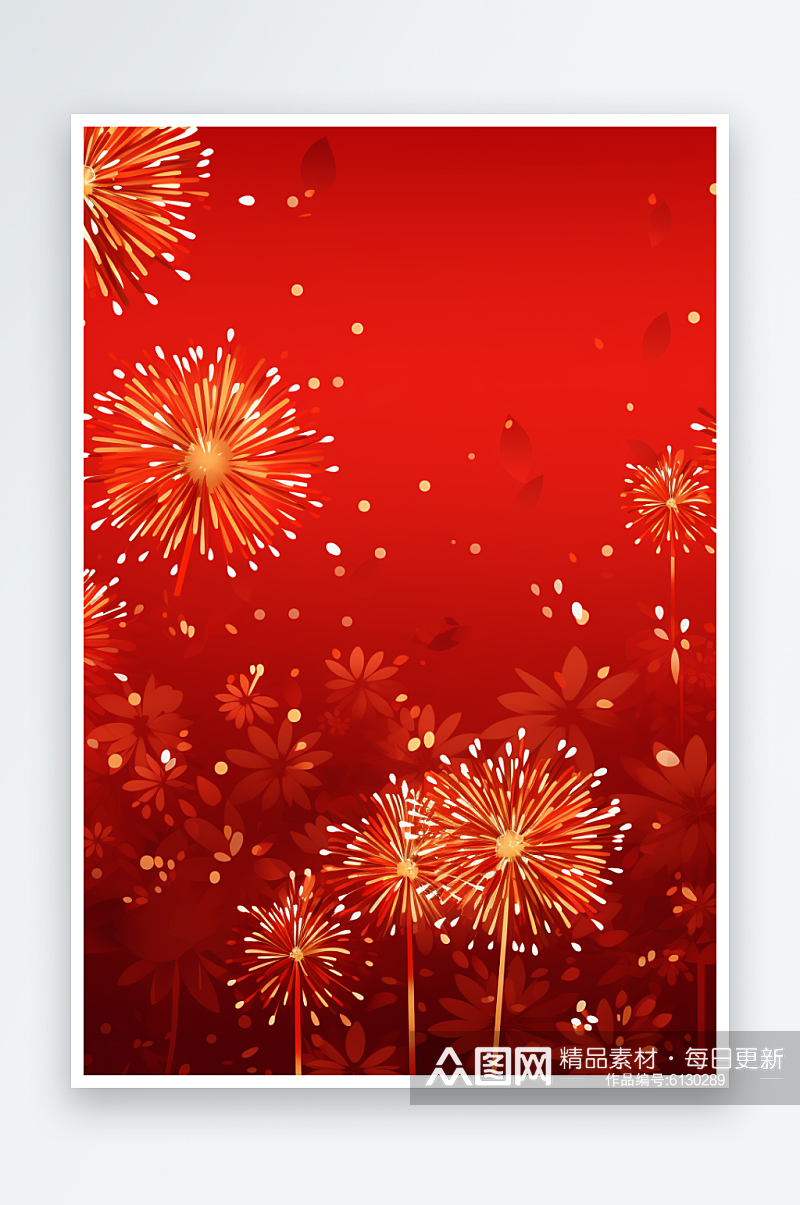 红色新年喜庆花朵灯笼中国风烟花背景素材