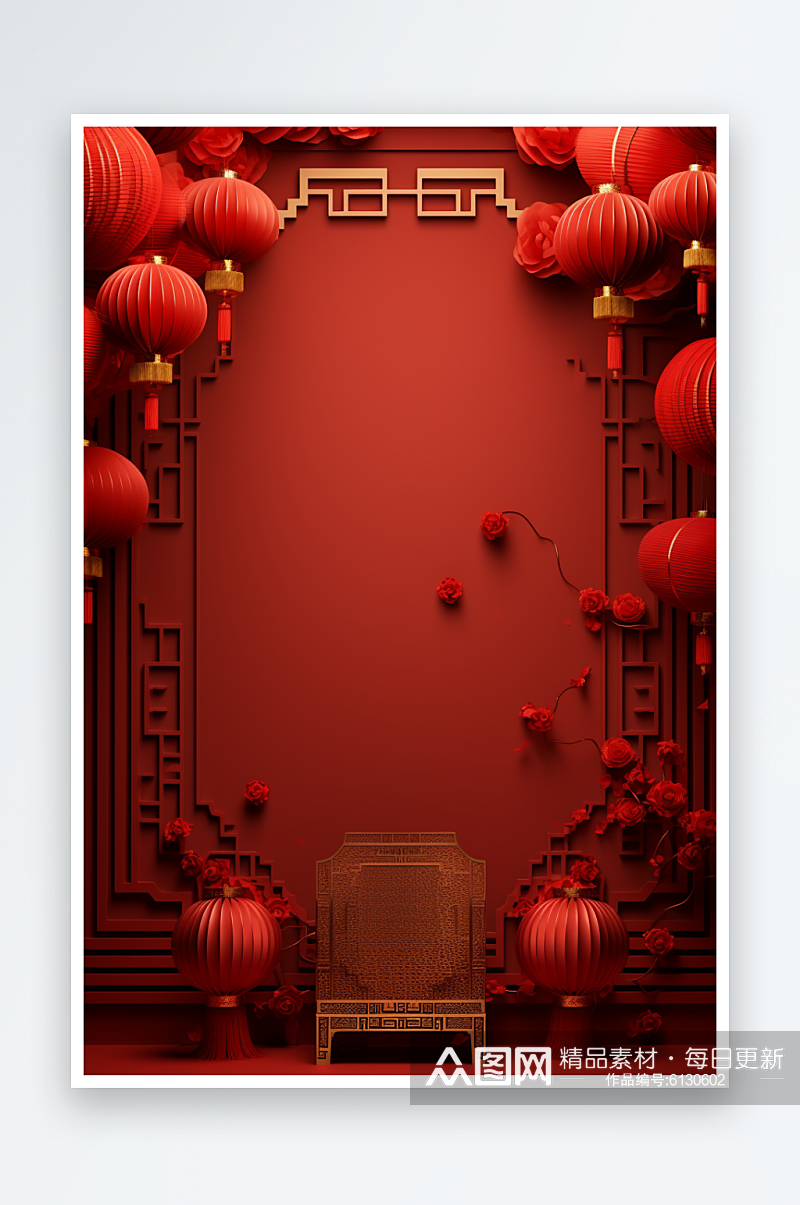 红色新年喜庆花朵灯笼中国风灯笼背景素材