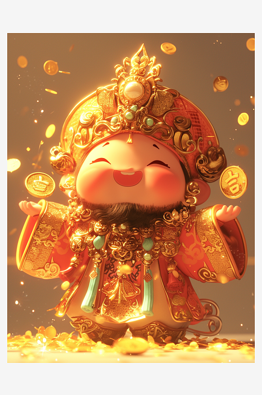 可爱卡通财神爷素材图AI图